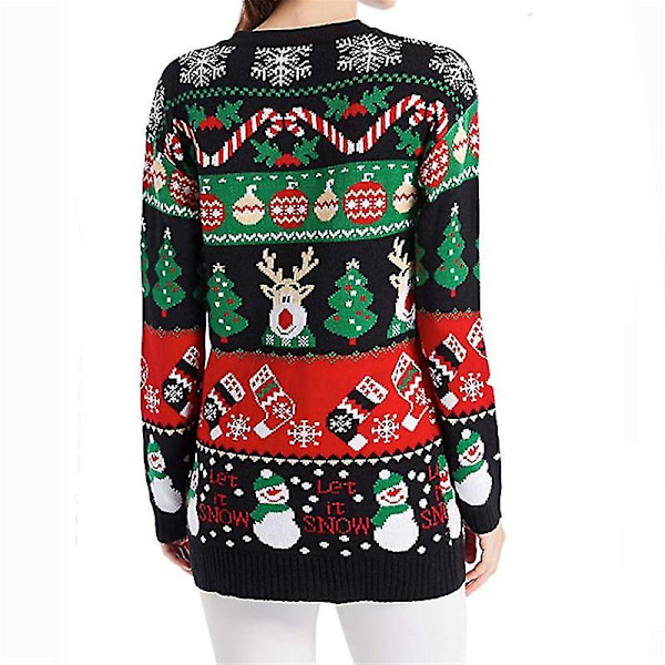 Juletrøje til kvinder Åben Front Leopard Strikket Cardigan Trøjer Lommer Langærmet Overtøj