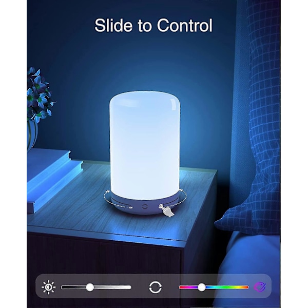 Wabjtam Smart Lampe, LED Sengelamper med Touch, RGB Farveskift Dæmpbar & Varmt Hvidt Natlys til Soveværelse, USB Drevet