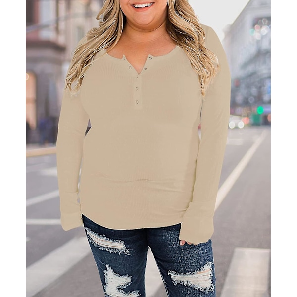 Toppe til kvinder Langærmet Knap Op Skjorter Scoop Hals Sexede Figursyede Toppe Casual Efterår Henley Toppe S-2XL