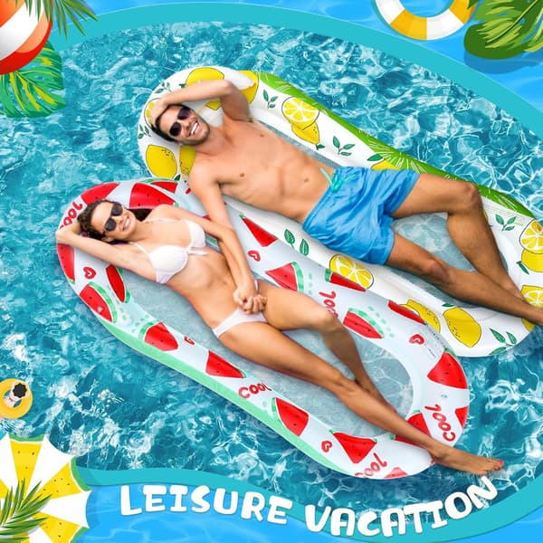Mesh Inflatable Pool Float with Headrest, Comfortable Floating Lounge Mattress for Adults, for Pool, Lake, Beach, and Outdoor Summer Relaxation Lemon pattern