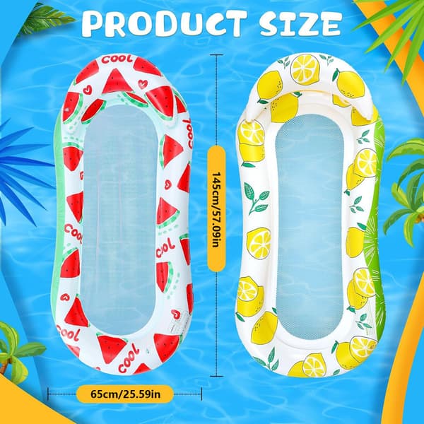 Mesh Inflatable Pool Float with Headrest, Comfortable Floating Lounge Mattress for Adults, for Pool, Lake, Beach, and Outdoor Summer Relaxation Lemon pattern
