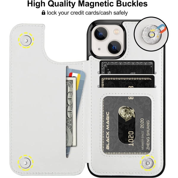 iPhone 15Pro Case Slim Flip Folio Mjukt Case i PU-läder för kvinnor och män med korthållare Magnetisk stängning Fickskydd Cover(Vit)
