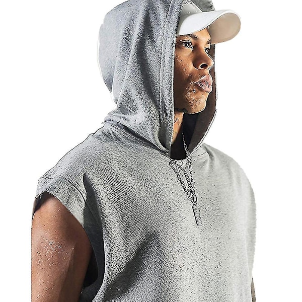 Jule Treningshette Tanktopper for Menn Kroppsbygging Muskeltrøyer Ermeløse Gym T-skjorter - Grå XXXL