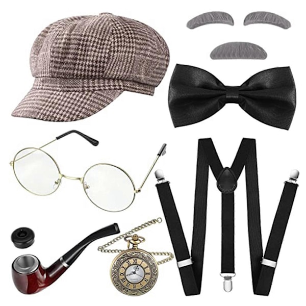 1920-tals farfar kostymset för barn pojkar - Halloween & 100 dagar i skolan Gammal Man Cosplay Kit, 100% Ny Brun vit