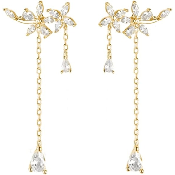 925 Sterling Silver CZ Flowers Wrap Örhängen Dangle Chain för kvinnor Flickor Eleganta dinglande örhängen