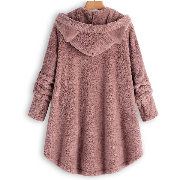 Naisten Trendikäs Epäsäännöllinen Yksivärinen Takki Plussahupun ja Kissankorvilla Pink 4XL