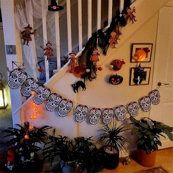 Halloween Viirinauhakoristeet, Puinen Halloween-bannerikoriste Noitabanneri, Festivaali, Seinäkoriste