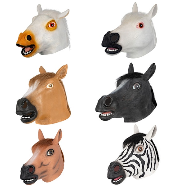 Halloween Cosplay Djurhuvudöverdrag Vit Brun Svart Hästmask Latexmask B