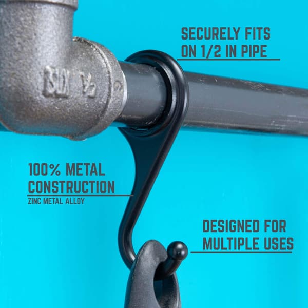 Pipe Decor Black Metal Pipe Hooks (for 1/2-inch pipe), Durable Hooks for DIY Industrial Projects, 3-Pack
