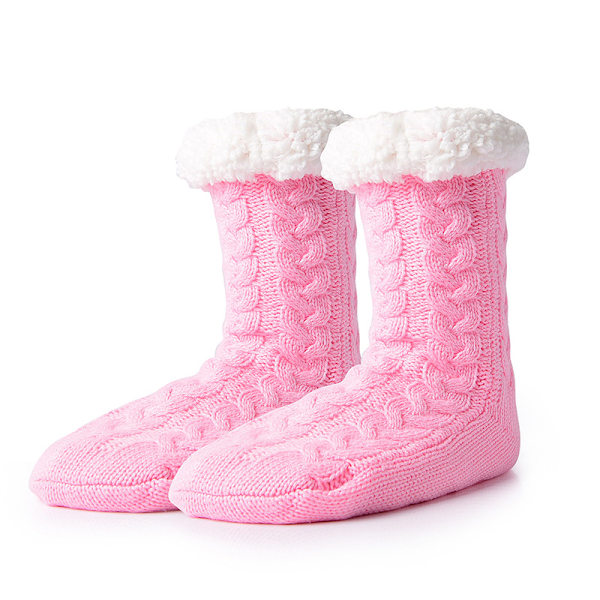 Herr Fuzzy Tofflor Strumpor Vinter Mysig Mjuk Stuga Varm Mjuk Fleece Foder Tjock Bekväm Stickad Halkskydd Jul Hemstrumpor rosa