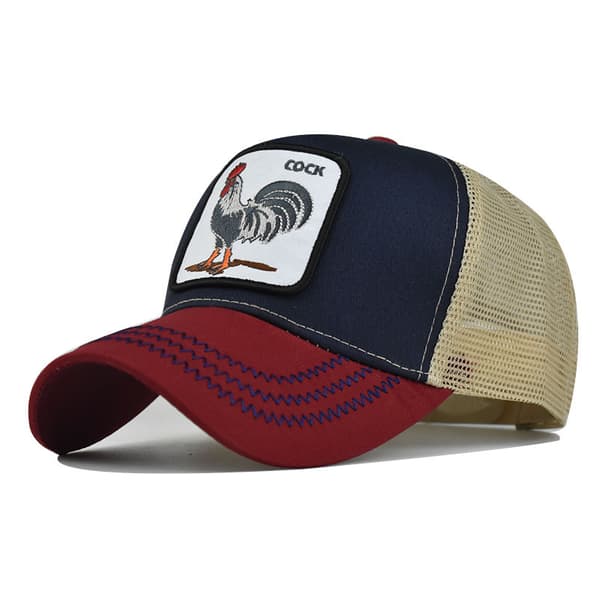 Trucker Cap til mænd - Mesh Baseball SnapBack Cap - Marineblå-rød hane