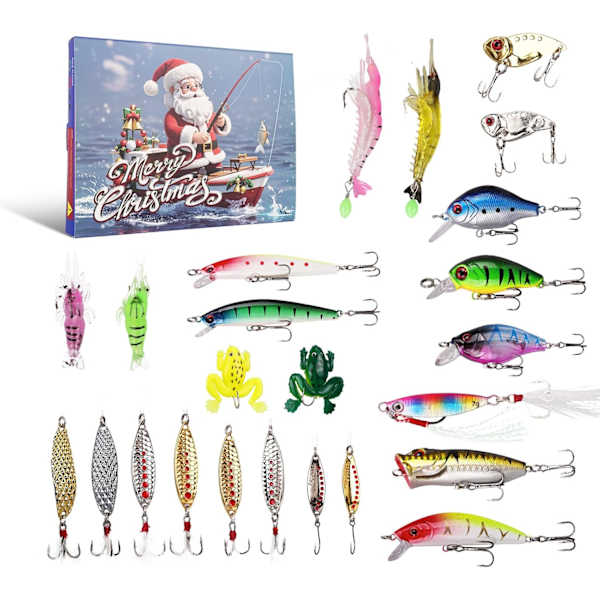 Fishing Christmas Calendar 2024 - Set of Fishing Tackle, Fishing Gear for Adult Men Boys, Fishing Accessories (24 Pcs)