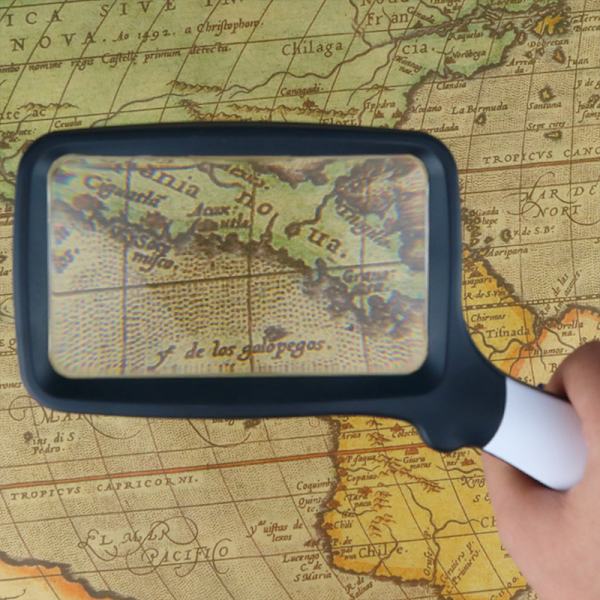 Rectangular Magnifying Glass with Light, Large Foldable Handheld Magnifier with 5 LED Lights, 2 Dimming Modes, 2X Magnification Suitable for Seniors with