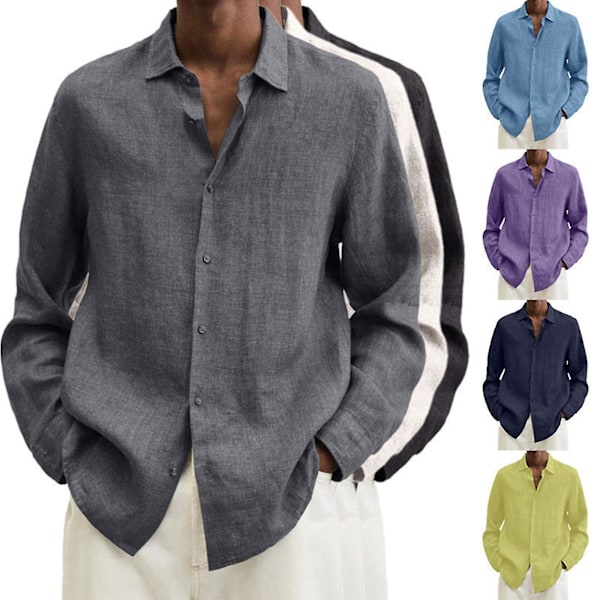 Herre Linned Langærmet Regular-Fit Skjorte Fiske T-shirts Linned Casual Ensfarvet Button-Down Strand Yoga Casual Sommerskjorter