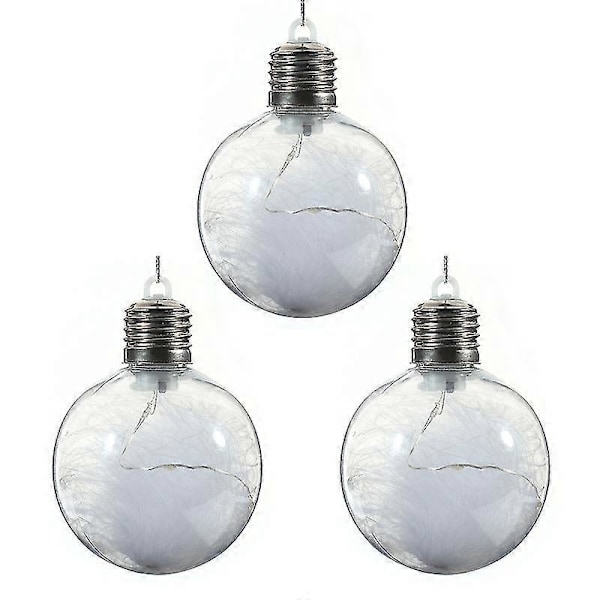 3 stk / sett Led julekuler Lysende økning atmosfære Rund form Høy lysstyrke Hengende dekorere Faux Fjær Transparent juletre Decora B 8 cm