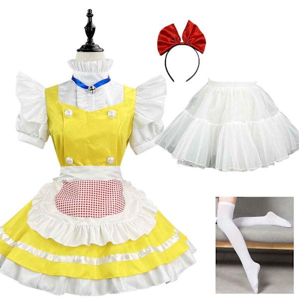 Japansk Anime, Gul Fantasy Maid Kostyme, Søtt Maid Kostyme, Student Scene Kostyme, Liten Kjole, Loli Skjørt XXXL