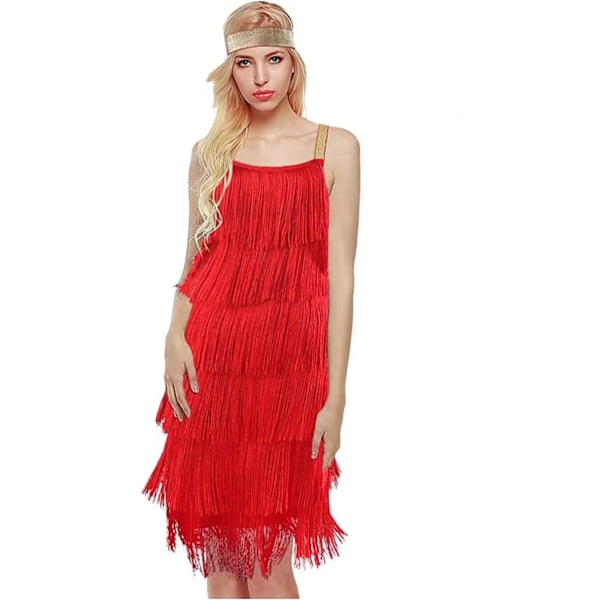 Upea Gatsby-mekko 1920-luvun juhliin, vintage-helmet, naisten hapsumekot Red M