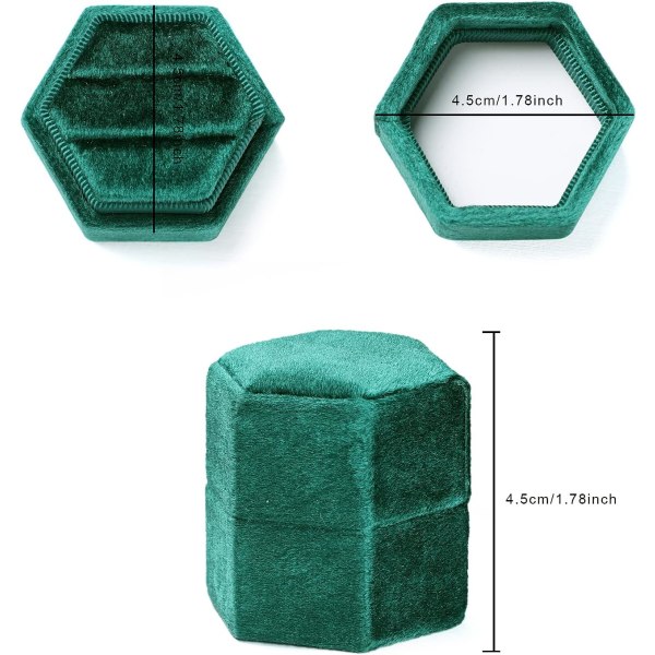 Sammetssmyckesringlåda, presentförpackning med dubbla ringar med avtagbart lock för bröllopsceremonin (smaragdgrön)