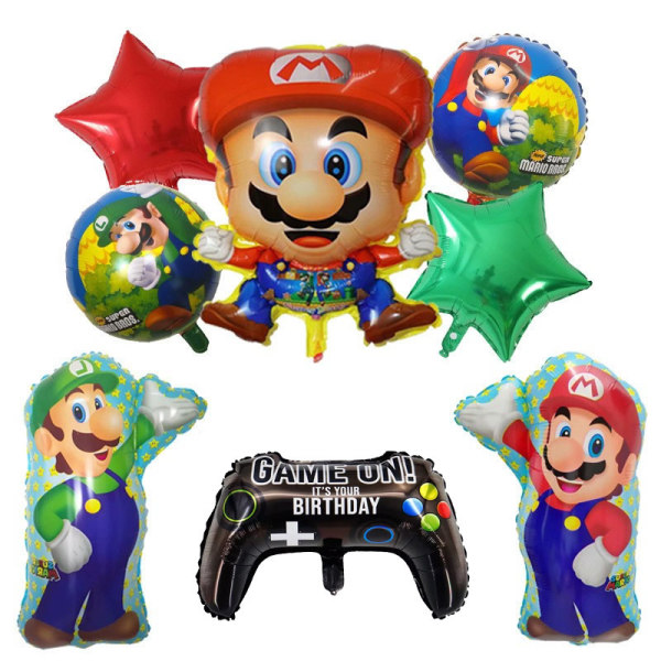 5 ST Super Mario folieballonger, Mary Födelsedagsfesttillbehör Dekorationer för pojkar Flickor Superhjältedekorationer
