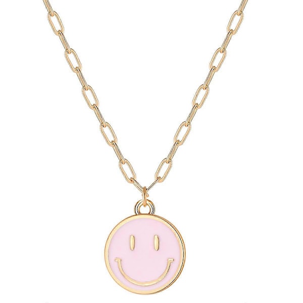 Leende Hängsmycke Halsband, Smile Face Kedja Halsband Gem Halsband Söt Rund Hänge Halsband Smycken