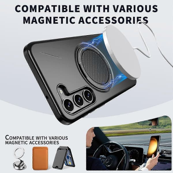 Samsung Galaxy S23 Magnetic Case with Rotating Stand, TPU + PC Protective Mobile Phone Case, Thin Anti-Fall Case Black