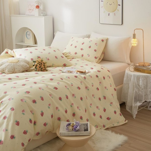 Set cover små jordgubbar Vändbara flickor sängkläder set 3st Bästa sängkläder presenter för barn Twin Size