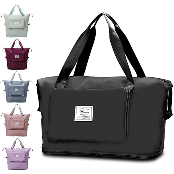 Large Foldable Duffel Bag with Wet-Dry Compartment Black