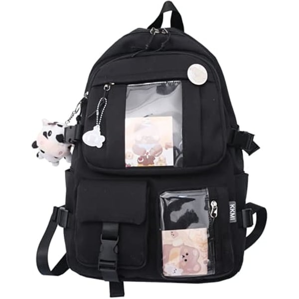 Kawaii flickryggsäck Söt ryggsäck Söt estetisk ryggsäck för skolan (svart, EN ONE SIZE) (DRF-1287)