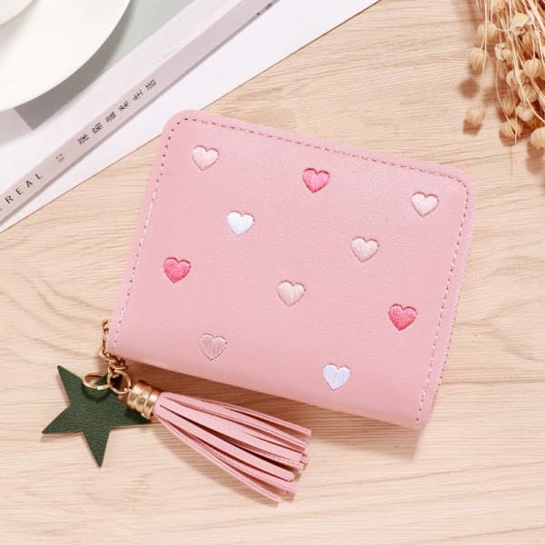 Small Wallet for Women Mini Tassel Wallet Light Pink Light Pink