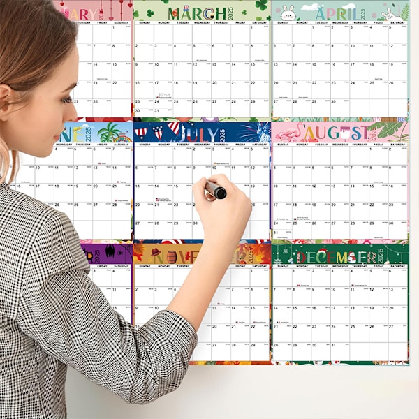2025-kalender extra stor väggdekor utplånbar penna dubbelsidig planeringskalender memo