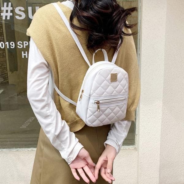 Mini Mode Ryggsäck Väska Läder Resväska Dam Handväska Vit White