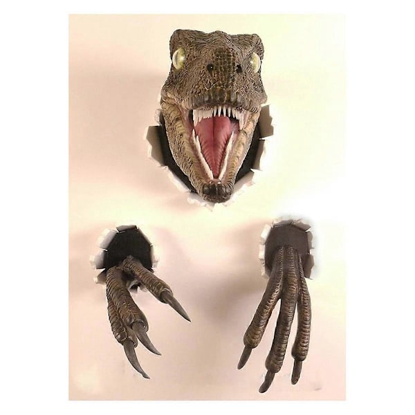 Velociraptor Staty Väggfäste Resin Mount Dinosaurie Skulptur Väggdekoration för Inomhus och Utomhus