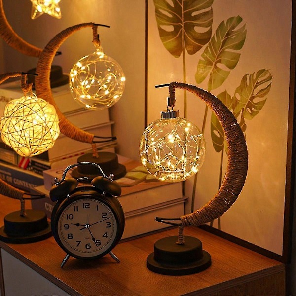 Shxx Lampeledning Rattan Håndlaget Hamp Tau Smidd Jern Nattlys Hjemmedekorasjon Nattlampe Julegaver (størrelse : 27 X 14 X 13cm) A927-64