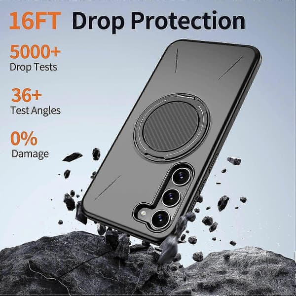 Samsung Galaxy S23 Magnetic Case with Rotating Stand, TPU + PC Protective Mobile Phone Case, Thin Anti-Fall Case Black