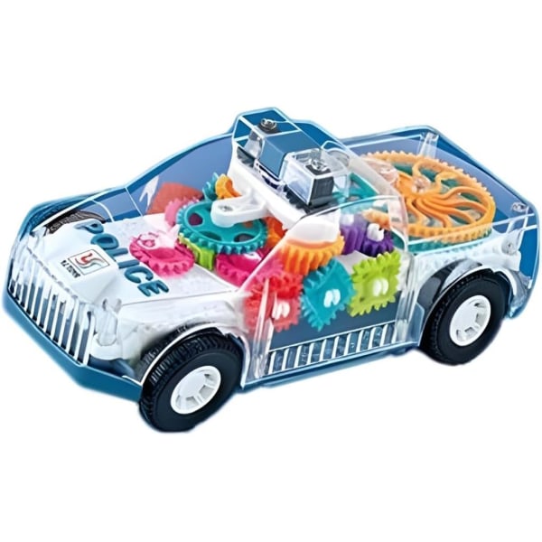 Transparent leksaksbil - med synliga färgglada rörliga redskapssystem, ljus och ljud Transparent elbilsleksak LED-ljuseffekter (polisbil)