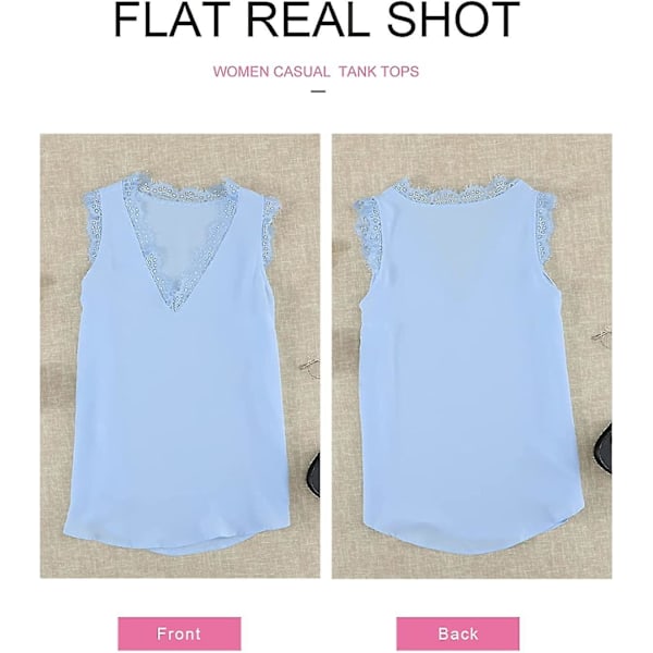 Dame Tanktoppe med blondekant V-hals Mode Afslappet Ærmeløs Bluse Vest Skjorter S-2xl Style1 M