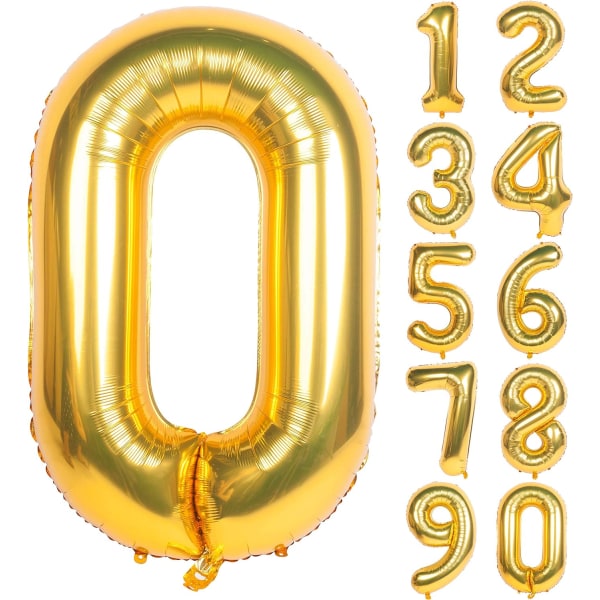 2 ST 40 tums guldsiffriga heliumfolie födelsedagsballonger (guld 0) White,XXL