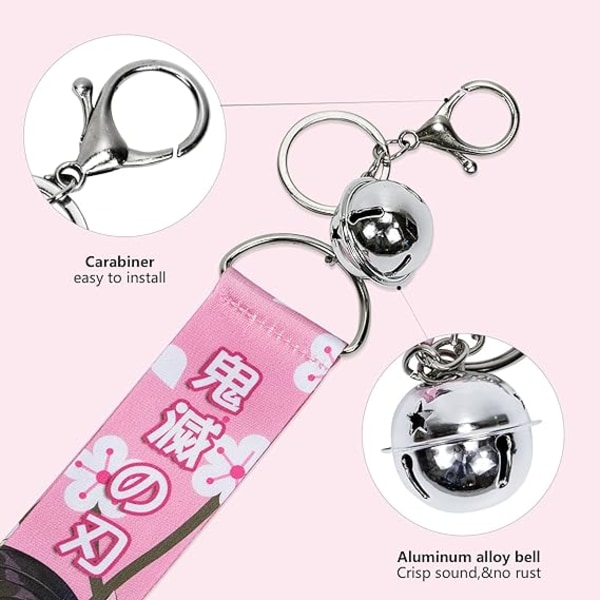Anime Nyckelring Set - Kimetsu no Yaiba Ribbon Nyckelring med vindklocka, hängande hängande prydnad set