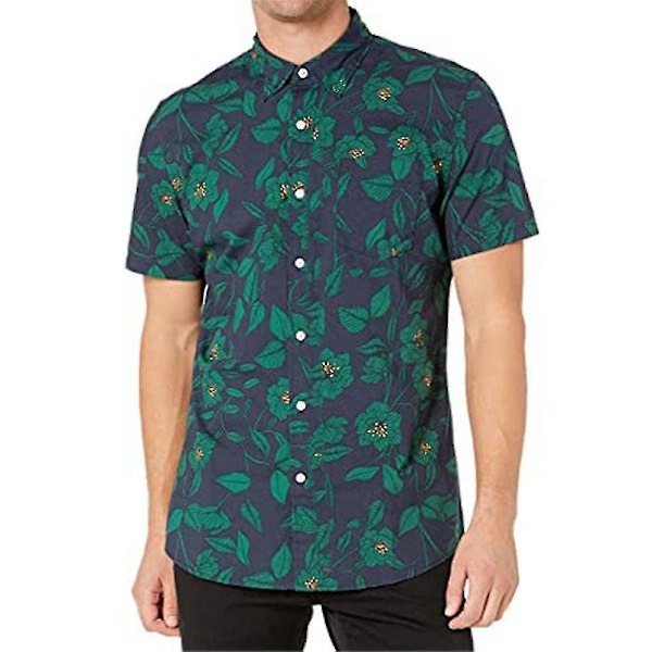 Miesten slim-fit lyhythihaiset painetut popliinipaidat M