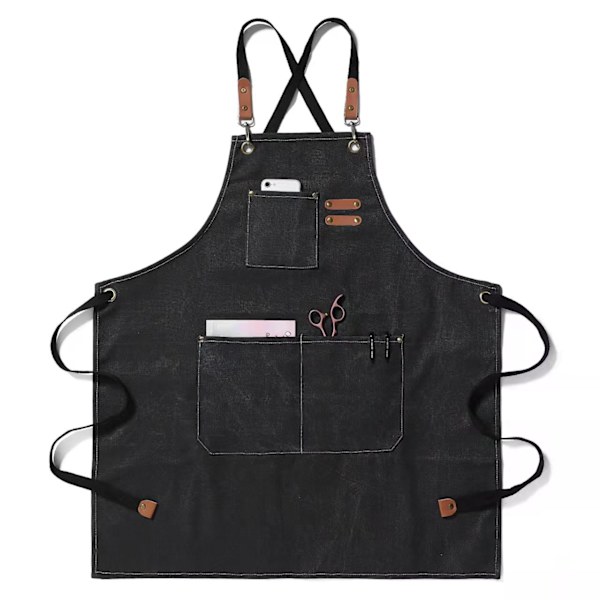 Unisex Forkle i Canvas og Denim til Menn - Kjøkken, Matlaging, Verksted - Vaskbar Arbeidsforkle Black
