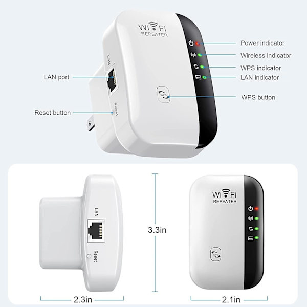 2024 Nyeste WiFi-forlænger WiFi-forstærker WiFi-repeater Dækning op til 3000 m² Tilslut 45 enheder Internetforstærker Hvid