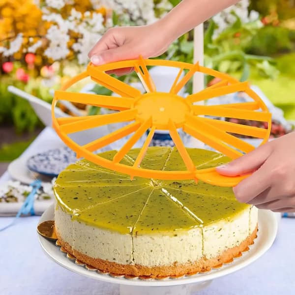 Yellow Double-Sided Cake Portion Marker: 10/12 Slice Divider for Evenly Cut Cheesecakes, Pies & Desserts – Essential Baking Tool
