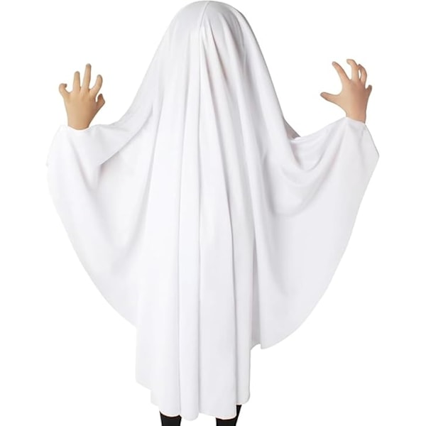 Spøkelseskostyme Unisex Barn og Voksen Halloween Fancy Cosplay Gutt Hvit Boo Spøkelseskappe Barn Skummel Knask eller Knep (Smiling face) L(104CM)