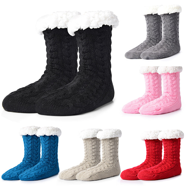 Herre Fuzzy Slipper Sokker Vinter Koselig Fluffy Hytte Varm Myk Fleece Fôr Tykk Komfortabel Strikket Sklisikker Jul Hjemmesokker vinrött