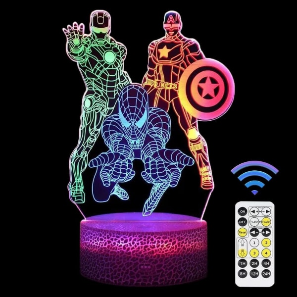 Spiderman Leksaker för pojkar, Superhero 3D Night Light Illusion Lampa med Timing Fjärrkontroll Smart Touch Färger ändras, 3 Mönster Girls Röd 5XL