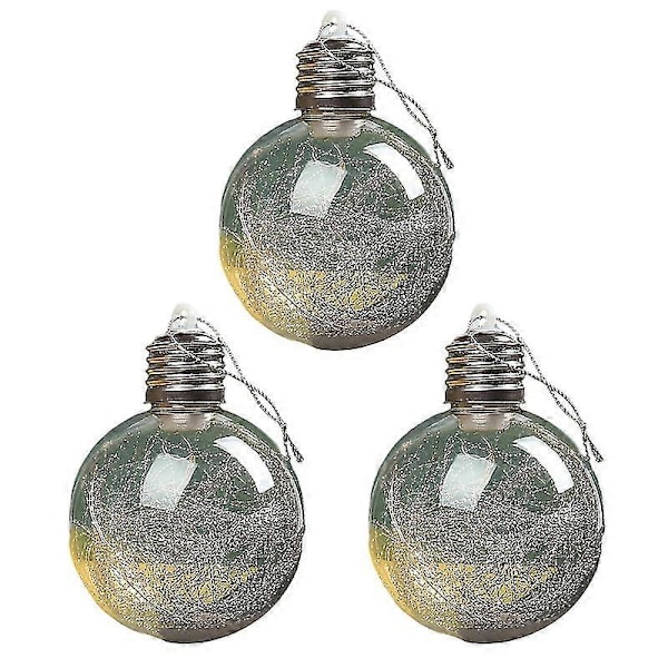 3 stk / sett Led julekuler Lysende økning atmosfære Rund form Høy lysstyrke Hengende dekorere Faux Fjær Transparent juletre Decora I 8 cm