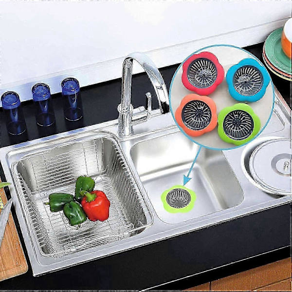Plastic Sink Strainer, 4-Pack Flexible Sink Strainers, Flower Shaped Sink Strainer (Multicolor)