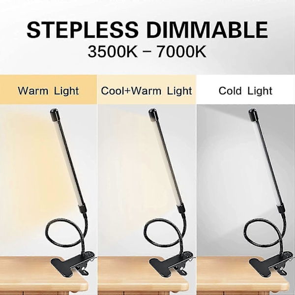 Laddbar LED-skrivbordslampa, Sänglampa med 3 Färger & 10 Justerbara Intensiteter