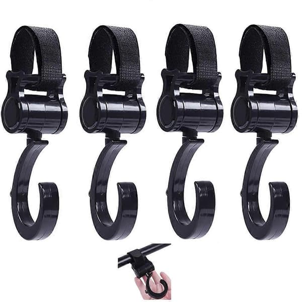 4 Pcs Stroller Hooks Clips Stroller 360 Degree Rotating Shopping Hooks