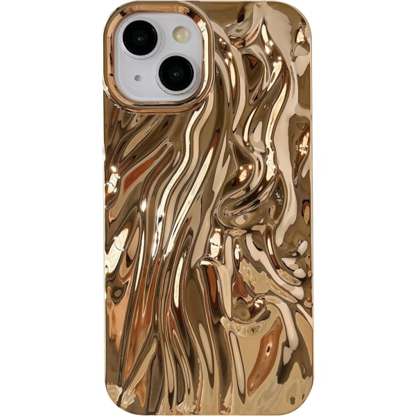 Veckad vattenkrusning Kromplätering Elektropläterad vågmönster Mjuk kompatibel med iPhone- case (guld, iPhone 15 Pro)